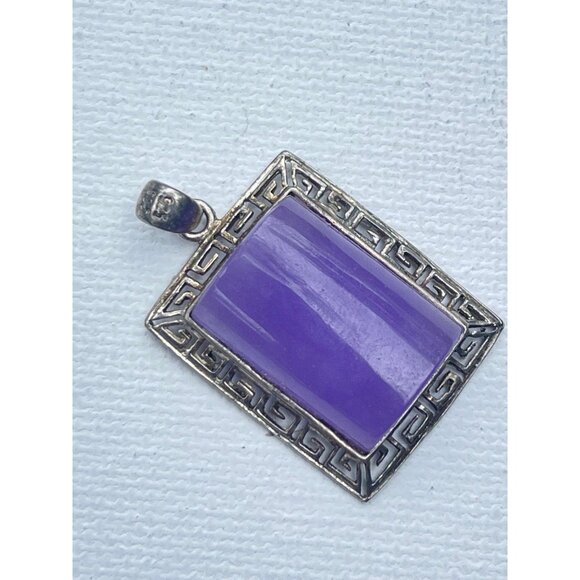 Vintage Purple Jade Sterling Silver Pendant Signed GSJ - Picture 3 of 6